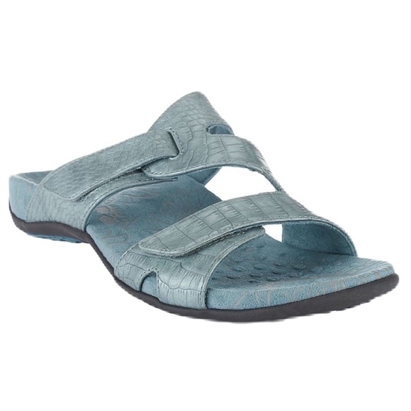 Vionic Blue Lauren Open Toe Slide Sandals Size 7 Two Strap Orthaheel Comfort - Picture 2 of 10